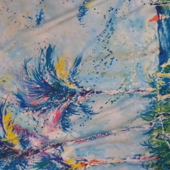 Leoma Lovegrove Blue Yellow Palm Tree Print Frilled Sleeve Tie Waist Top Shirt S - Picture 3 of 7